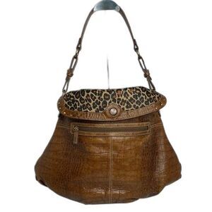 MAXX New York Women's Croc / Leather Jaguar Lining Adj Shoulder Bag Brown GC